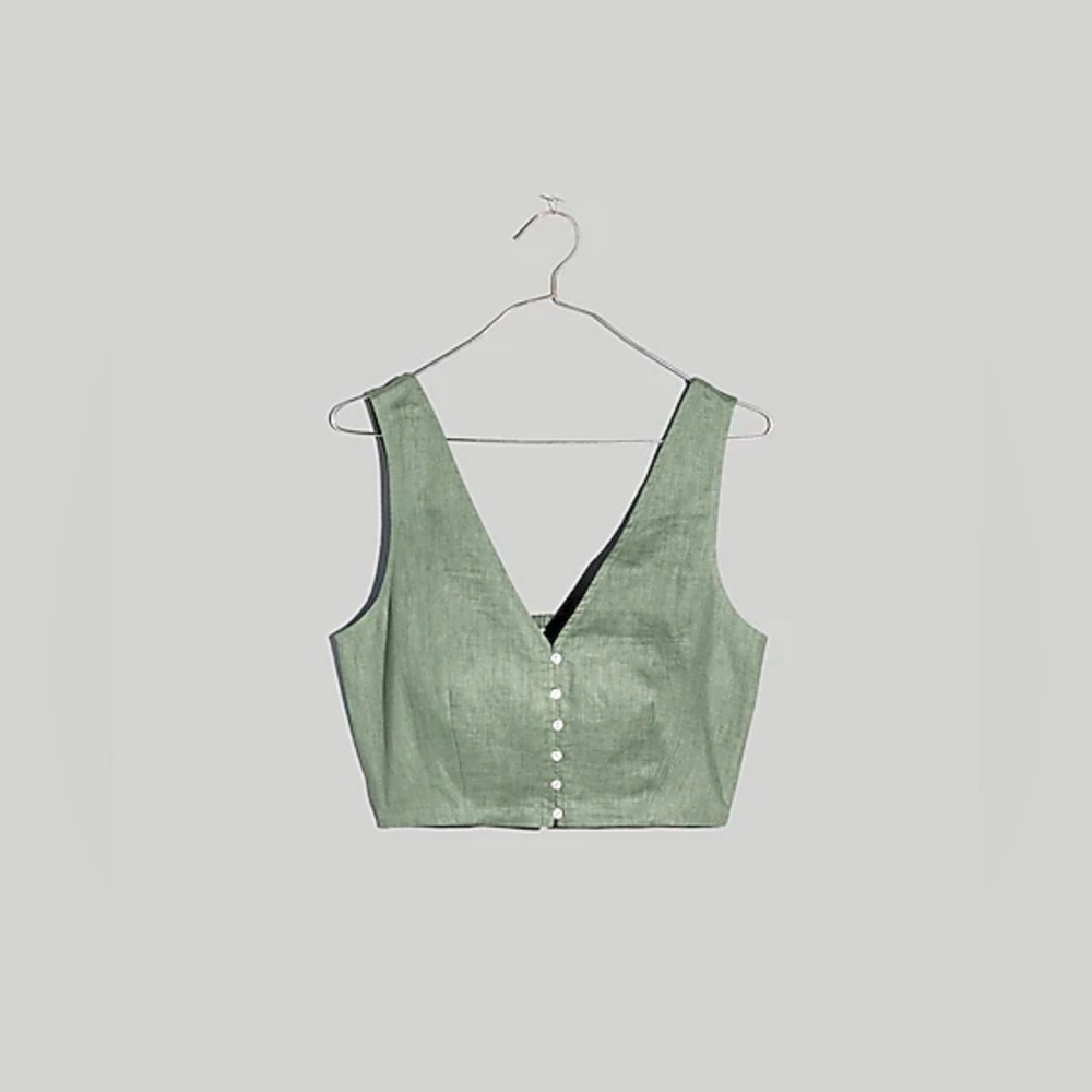 NWT MADEWELL Cropped Linen Buttons Green Tank Top Vest Size 8